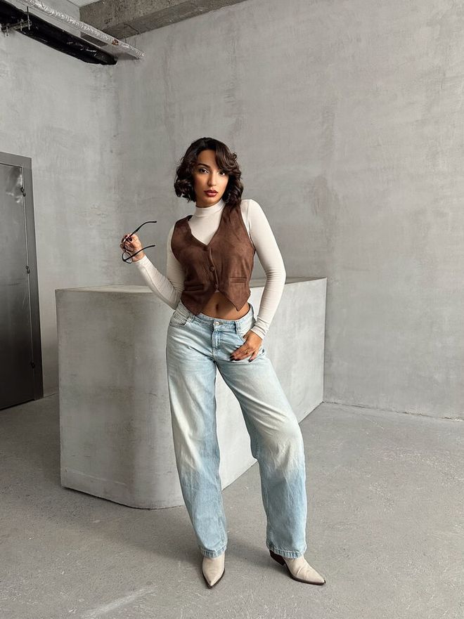 Topshow Suede Vest Brown Wholesale Clothing Suede