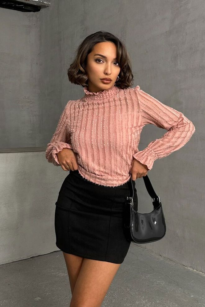 Topshow Camicetta Con Barba Glitterata Cipria Abbigliamento all'ingrosso Elegante