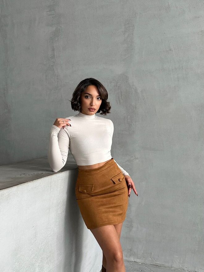 Topshow Saia Bolso Castanho Roupas por atacado Aniversário