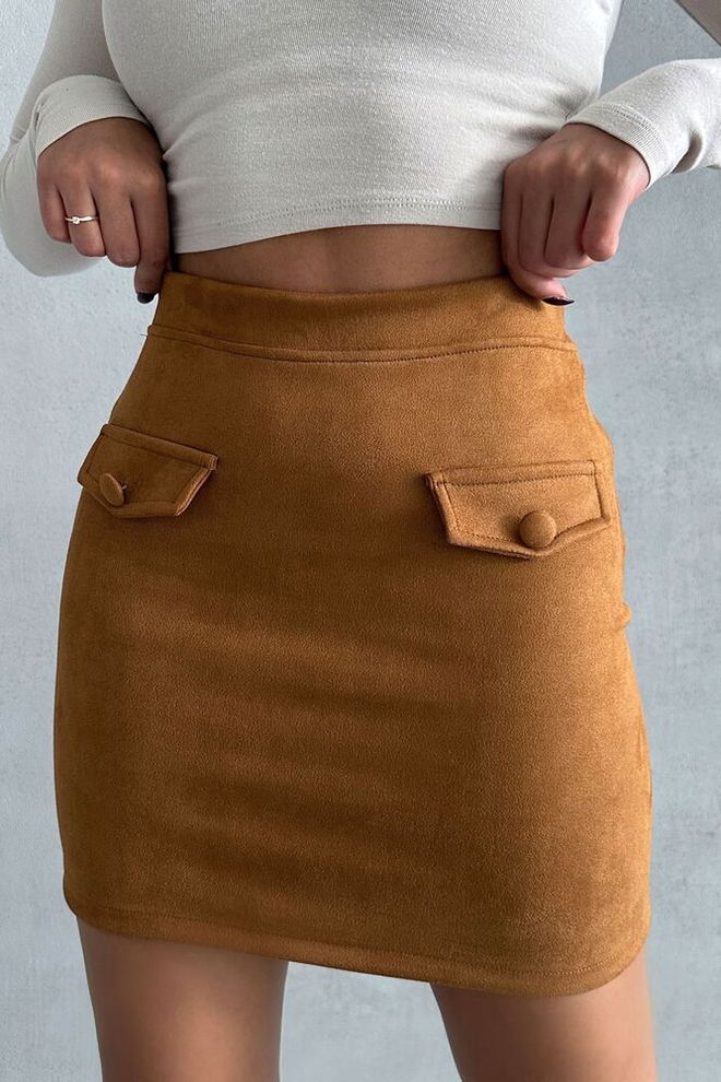 Topshow Taschenrock – Hellbraun Großhandelskleidung Elegant