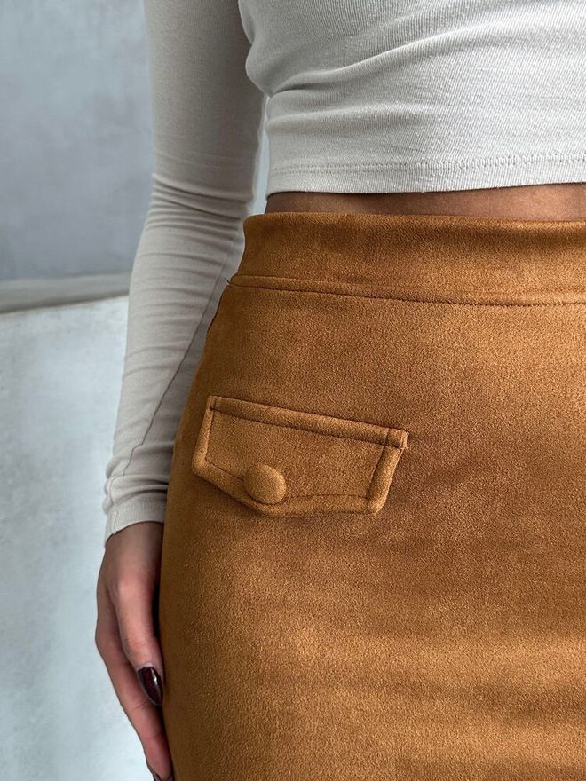 Topshow Saia Bolso Castanho Roupas por atacado Outono