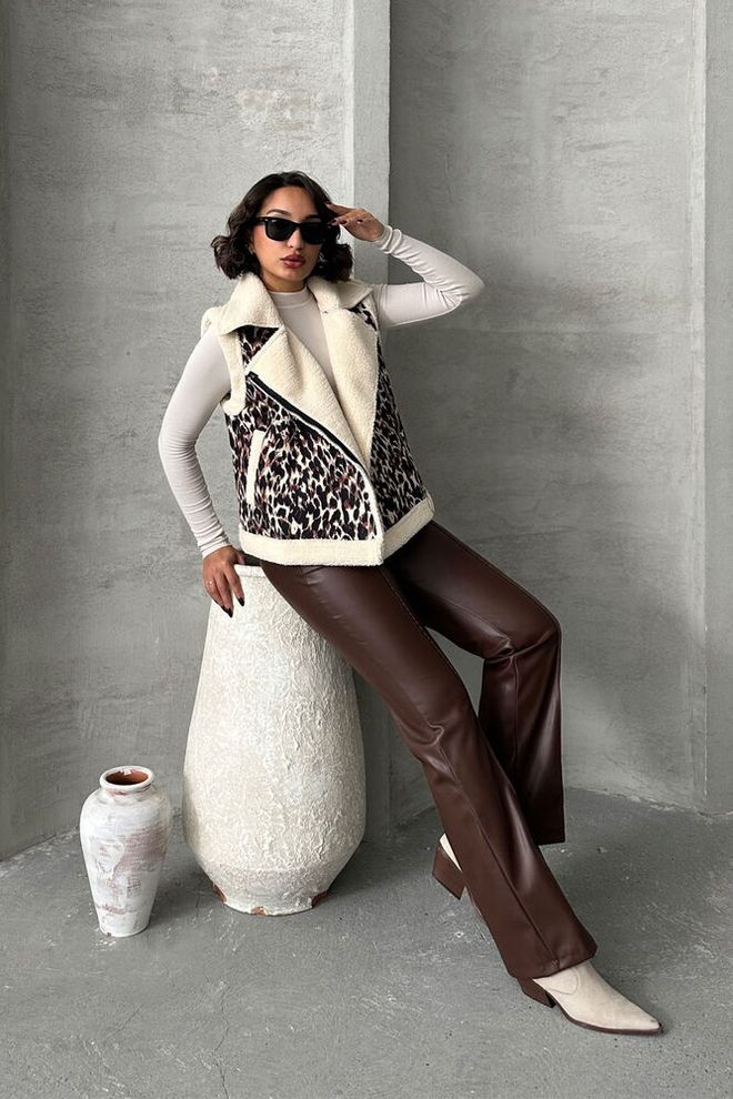 Topshow Plišani Prsluk S Uzorkom Leoparda Smeđi Veleprodaja odjeće Ležerni