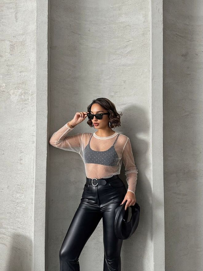 Topshow Блуза От Тюл На Точки На Камъни Камък Дрехи на едро Полиестер