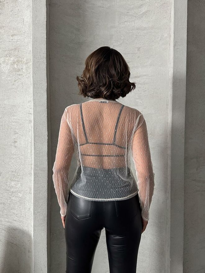 Topshow Блуза От Тюл На Точки На Камъни Камък Дрехи на едро 4