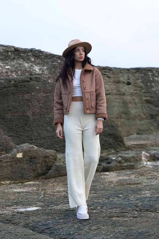 Topshow Vizon Vizon Nubuk Yakası Kürklü Mont Toptan Giyim Gündelik