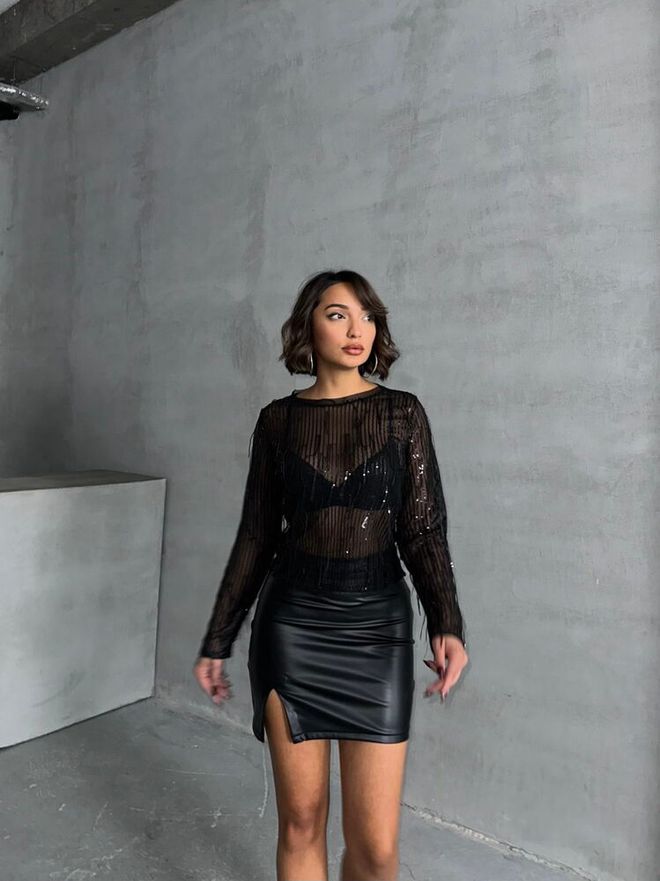 Topshow Black Sequin Sequined Blouse Wholesale Clothing Birthday