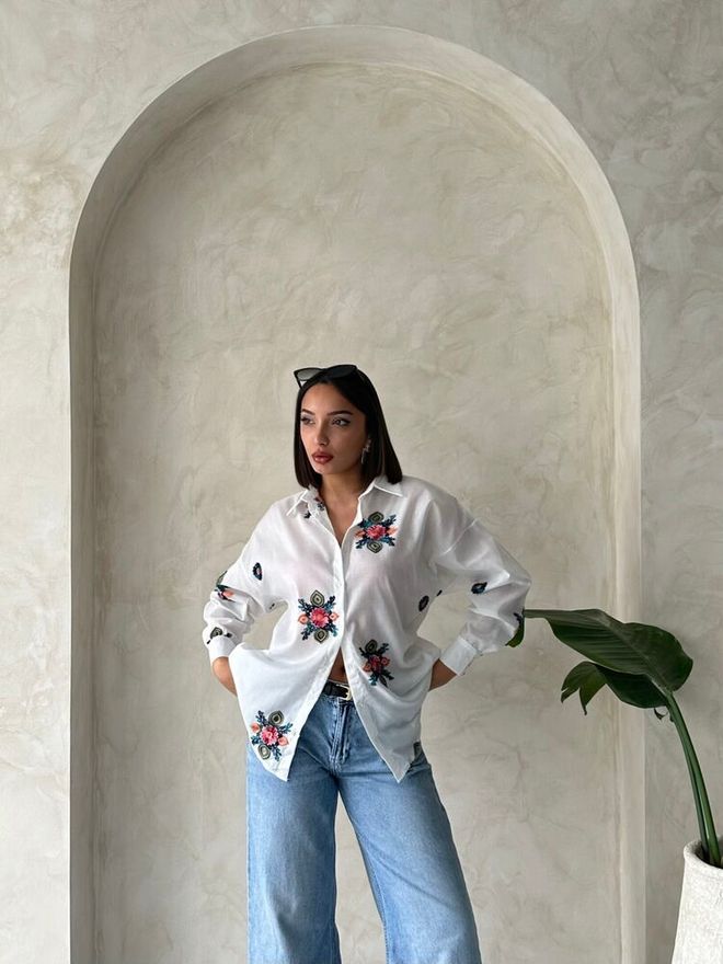 Topshow Shirt With Embroidery Detail White Wholesale Clothing Linen