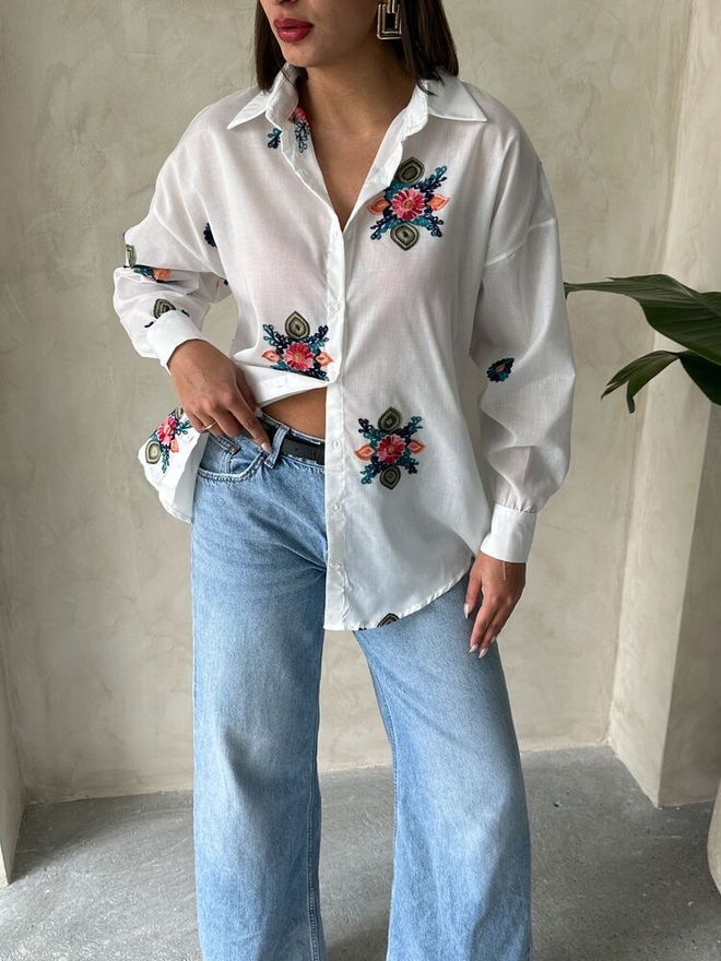 Topshow Shirt With Embroidery Detail White Wholesale Clothing Fall