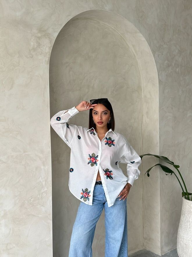 Topshow Shirt With Embroidery Detail White Wholesale Clothing Birthday