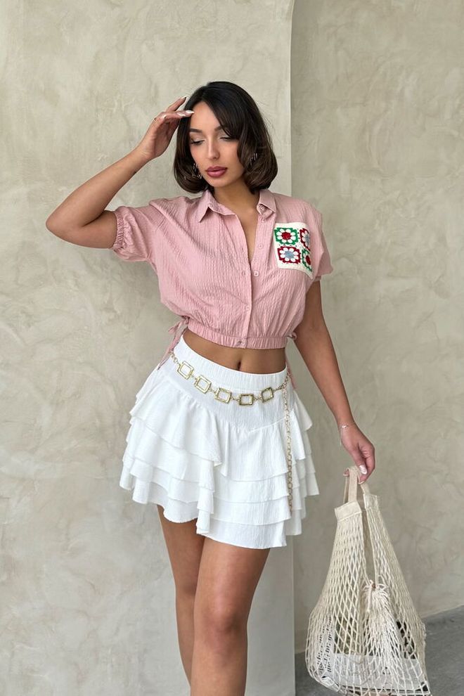 Topshow Camisa Con Bolsillo Bordado Con Cintura Elástica Polvo Ropa al por mayor Casual