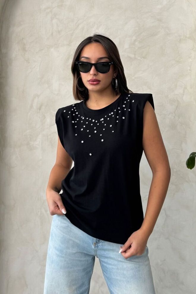 Topshow Blouse À Détails En Pierre Noir Vêtements en gros Décontracté