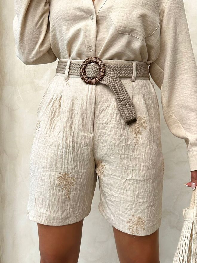 Topshow Embroidered Linen Shorts Stone Wholesale Clothing Summer