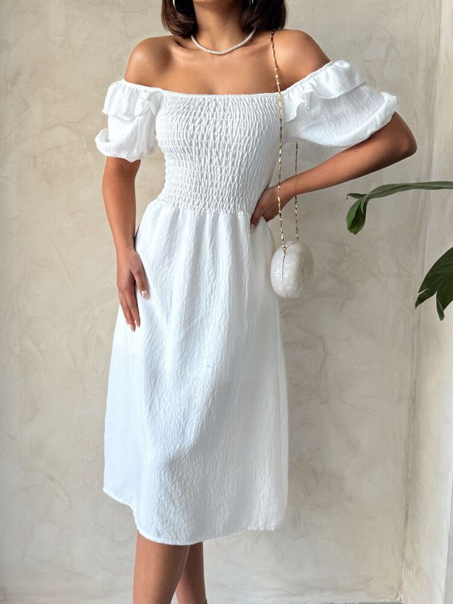 Topshow D2334 Gipeli Boat Neck Linen Dress Cream Wholesale Clothing Spring