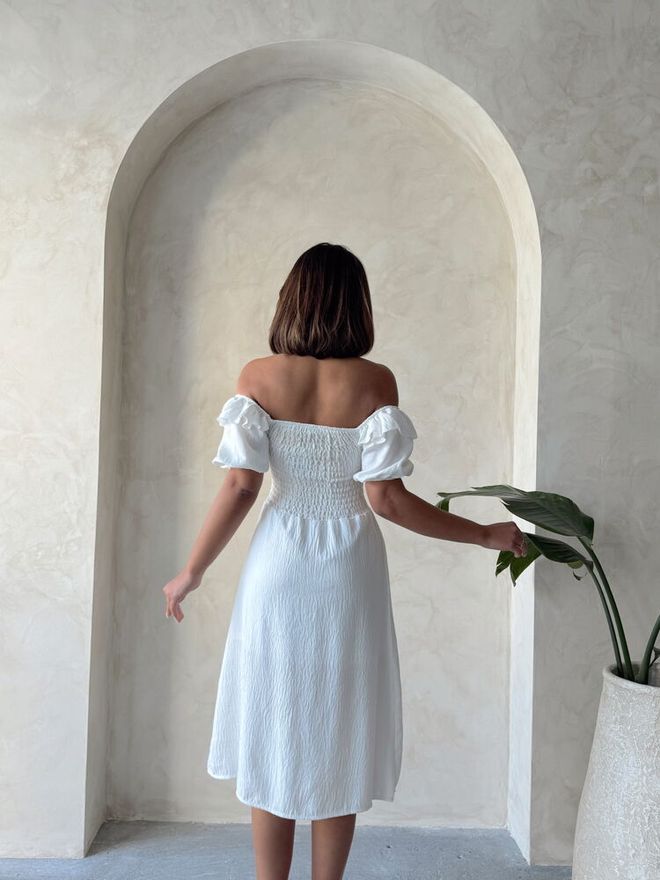 Topshow D2334 Gipeli Boat Neck Linen Dress Cream Wholesale Clothing 4