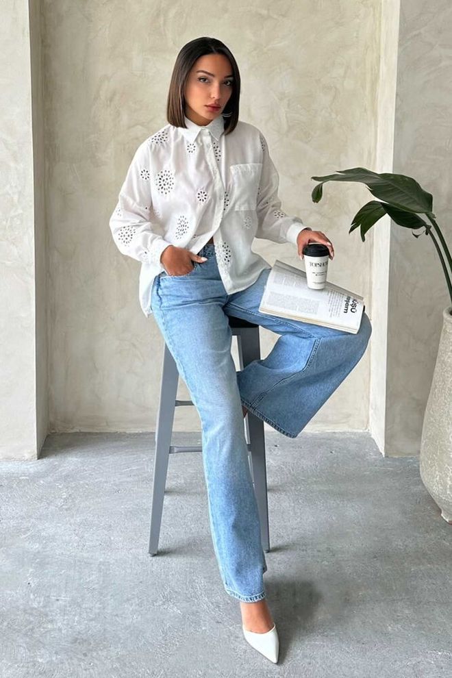 Topshow Embroidered Wholesale Shirt Cream | Wholesale Clothing Casual