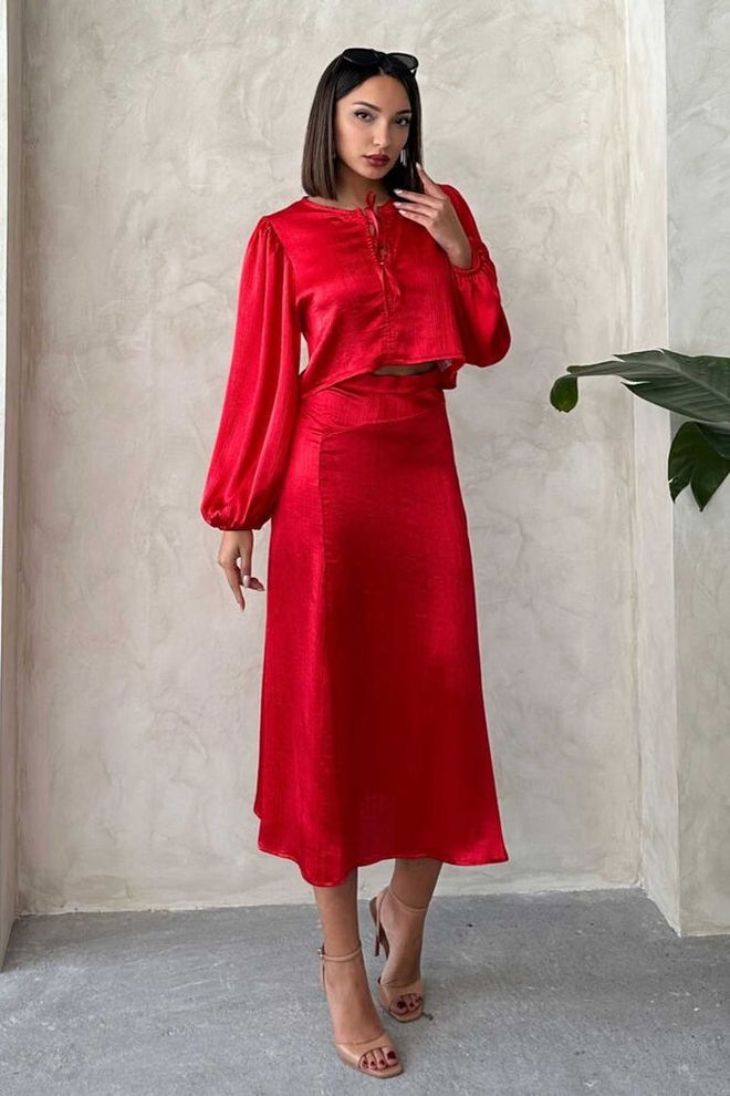 Topshow Satinrock Mit Spitze Rot Großhandelskleidung Elegant