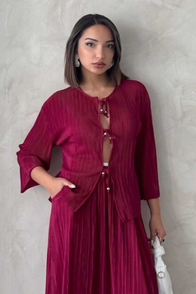 Topshow Prednja Kravata Plisirana Jakna Bordo Veleprodaja odjeće Ležerni