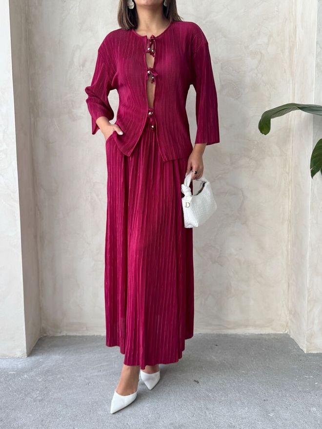 Topshow Falda Pleise Borgoña Ropa al por mayor Poliéster