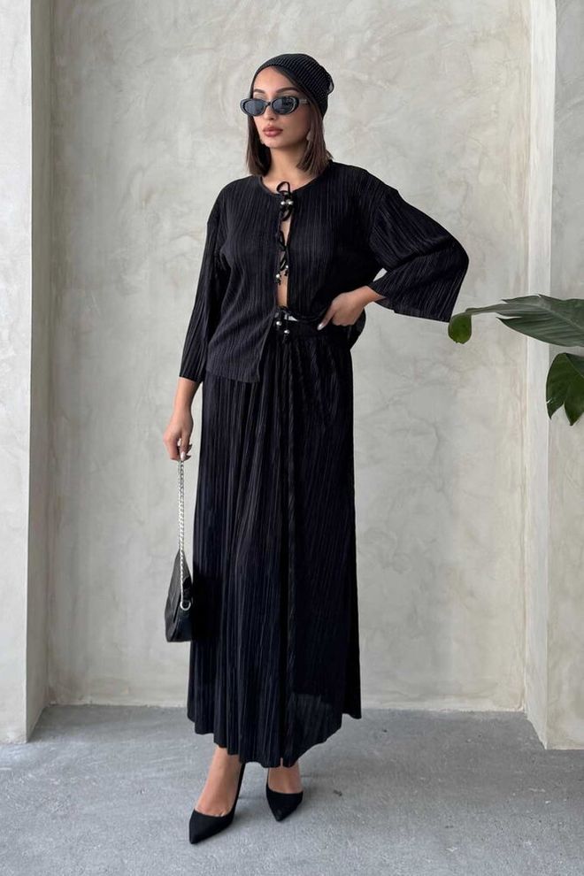 Topshow Falda Plisada Negra Ropa al por mayor Casual