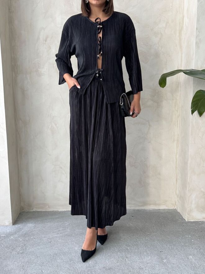 Topshow Jupe Plissée Noire Vêtements en gros Anniversaire