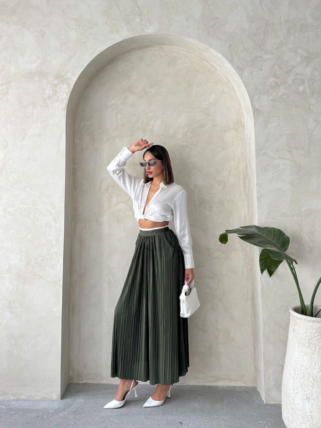 Topshow Falda Pleise Caqui Ropa al por mayor Poliéster