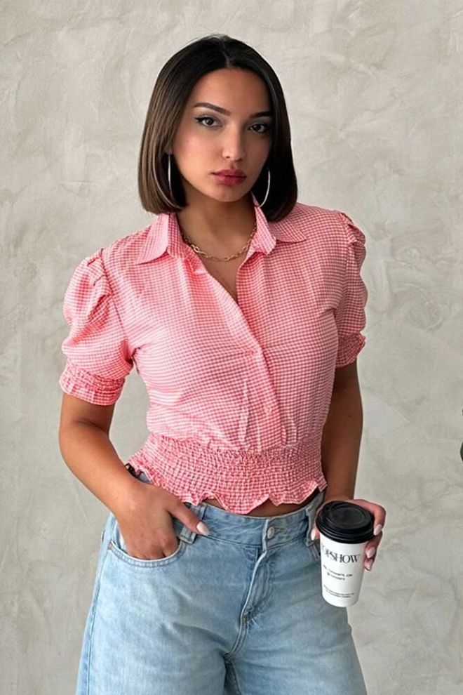 Topshow Fuşya Gipe Detaylı Pitikare Toptan Gömlek Toptan Giyim Gündelik