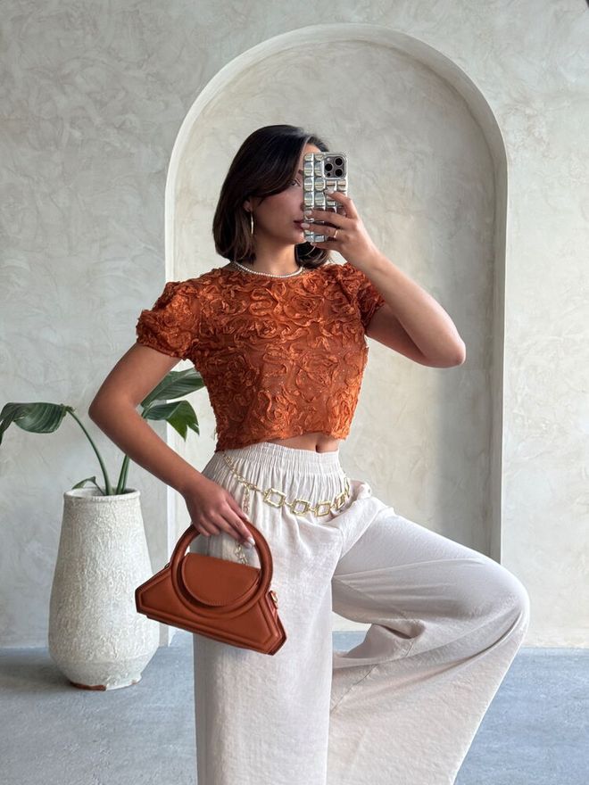 Topshow Blusa Acampanada De Organza Tile Ropa al por mayor Casual