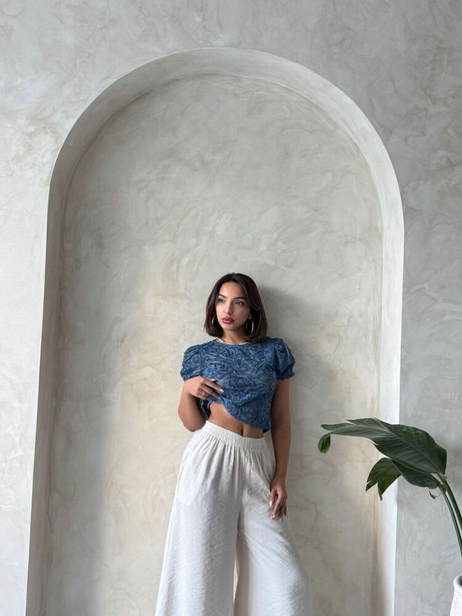 Topshow Blusa Acampanada De Organza Indigo Ropa al por mayor Casual