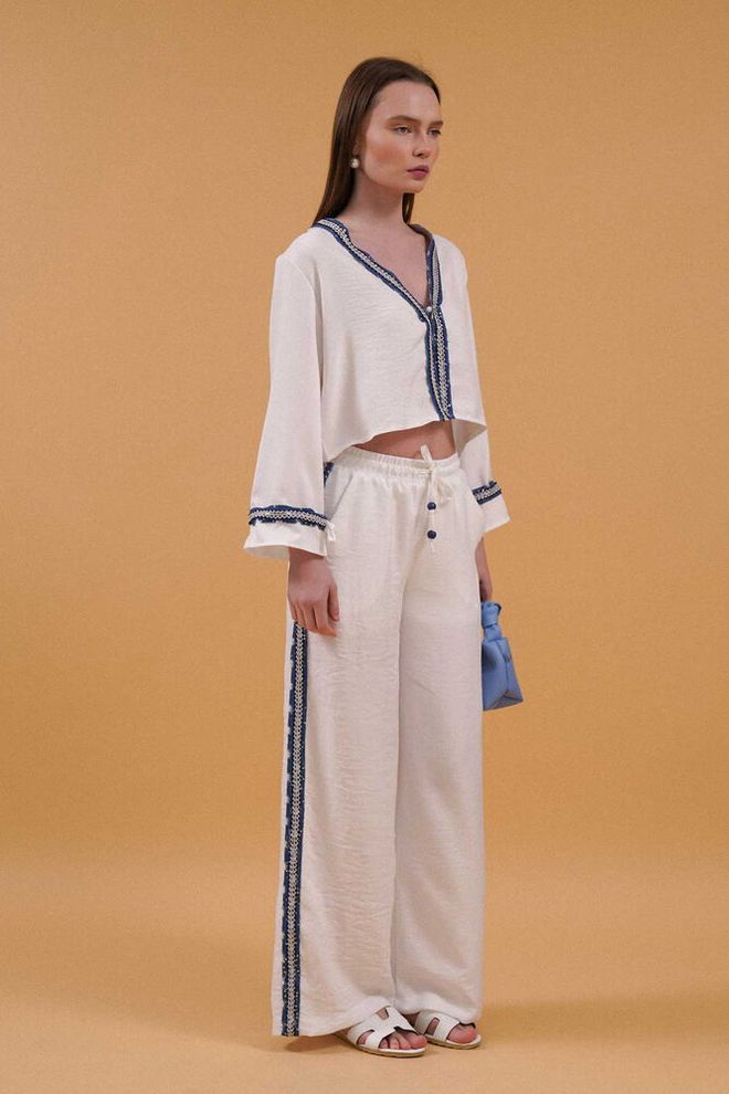 Topshow Джинсовые Полосатые Брюки Кремового Оптовая продажа одежды Повседневный