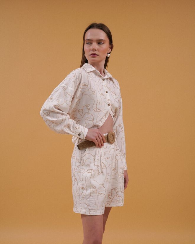 Topshow Embroidered Shorts Cream Wholesale Clothing Cotton