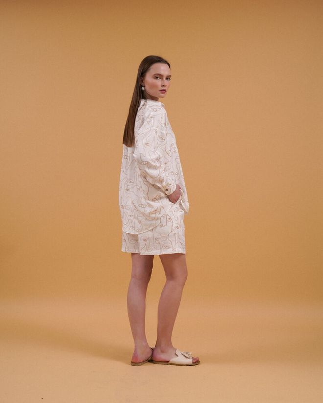 Topshow Embroidered Shorts Cream Wholesale Clothing Summer