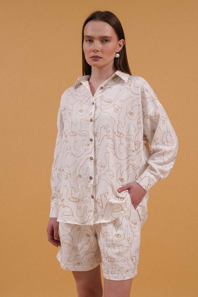 Topshow Embroidered Shirt Cream Wholesale Clothing Casual