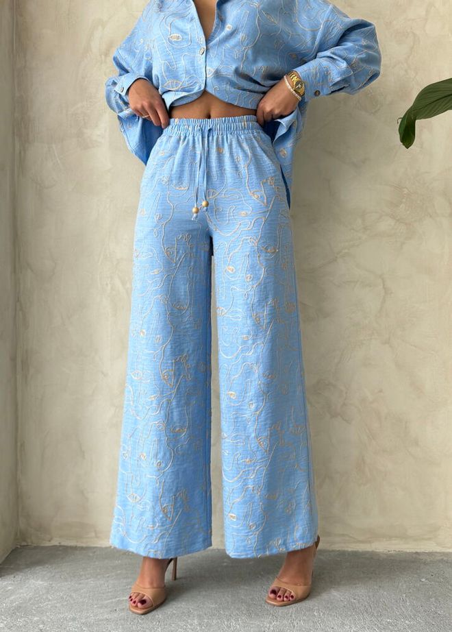 Topshow Embroidered Pants Light Blue Wholesale Clothing Spring