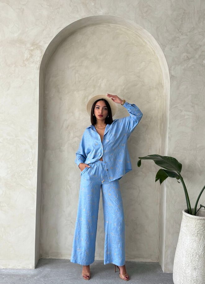 Topshow Embroidered Pants Light Blue Wholesale Clothing 1