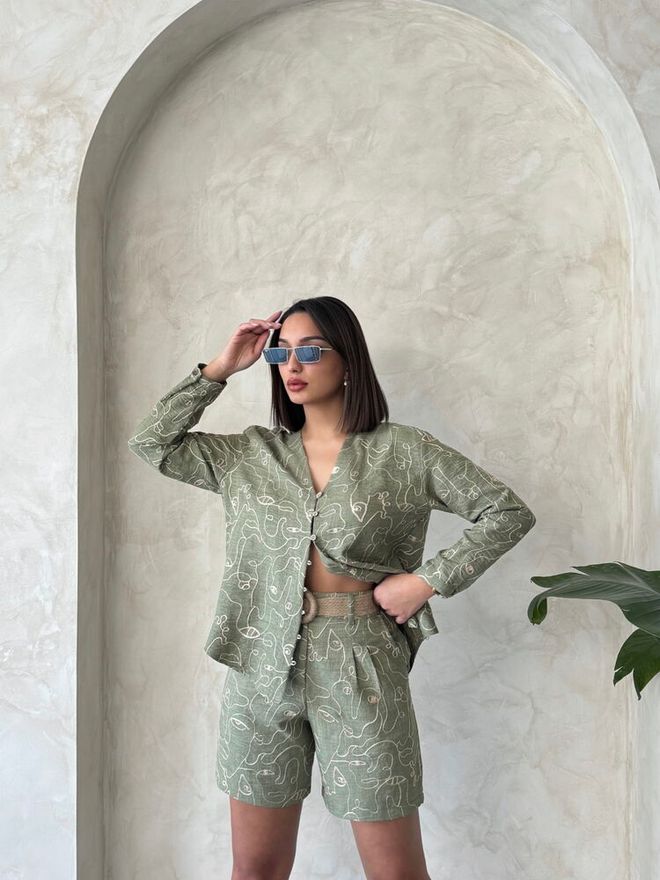 Topshow Geborduurde Korte Broek Licht Kaki Groothandel Kleding Katoen