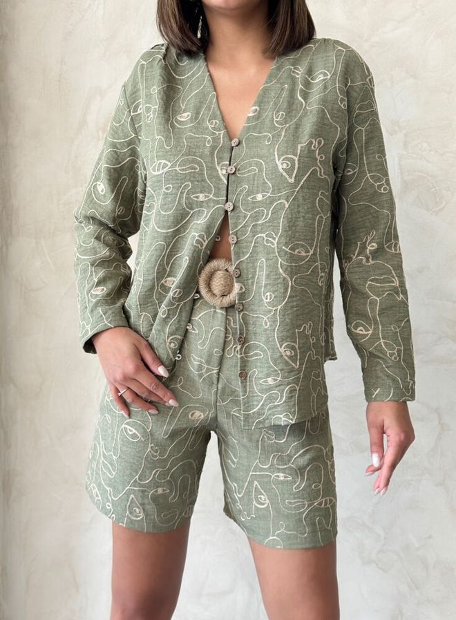 Topshow Geborduurde Korte Broek Licht Kaki Groothandel Kleding Zomer