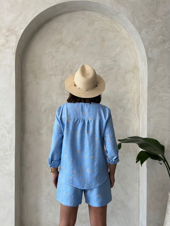 Topshow Шорты С Вышивкой Светло голубые Оптовая продажа одежды Формальный