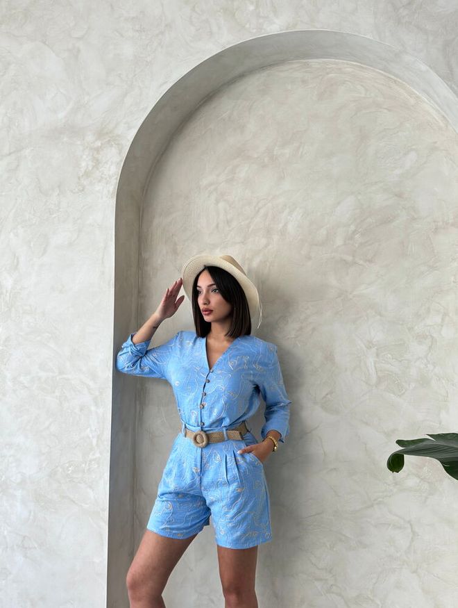 Topshow Шорты С Вышивкой Светло голубые Оптовая продажа одежды Хлопок