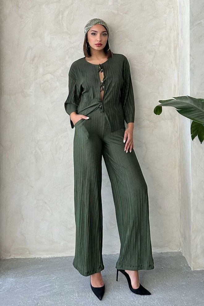 Topshow Παντελόνι Πλισέ Χακί Χονδρικό εμπόριο ενδυμάτων Casual