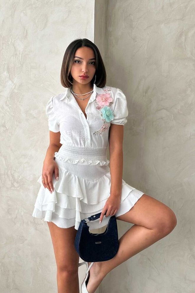 Topshow Lniana Koszula Piersiowa W Kwiaty Kremowa Hurtowa sprzedaż odzieży Casual