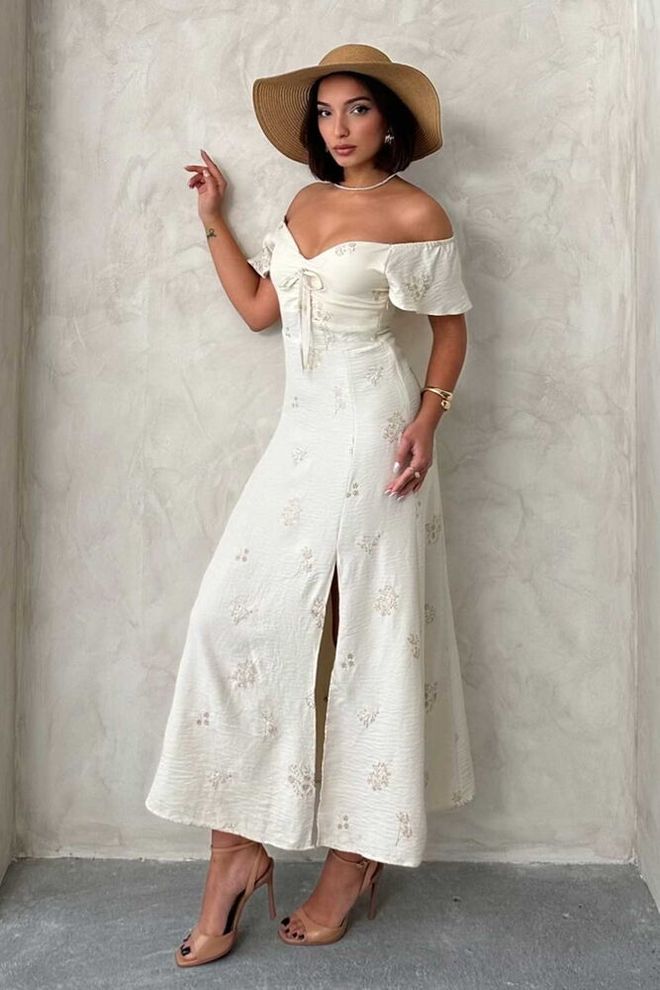 Topshow Stone Pattern 1 Sleeve Ruffle Tie Wholesale Dress Wholesale Clothing Casual