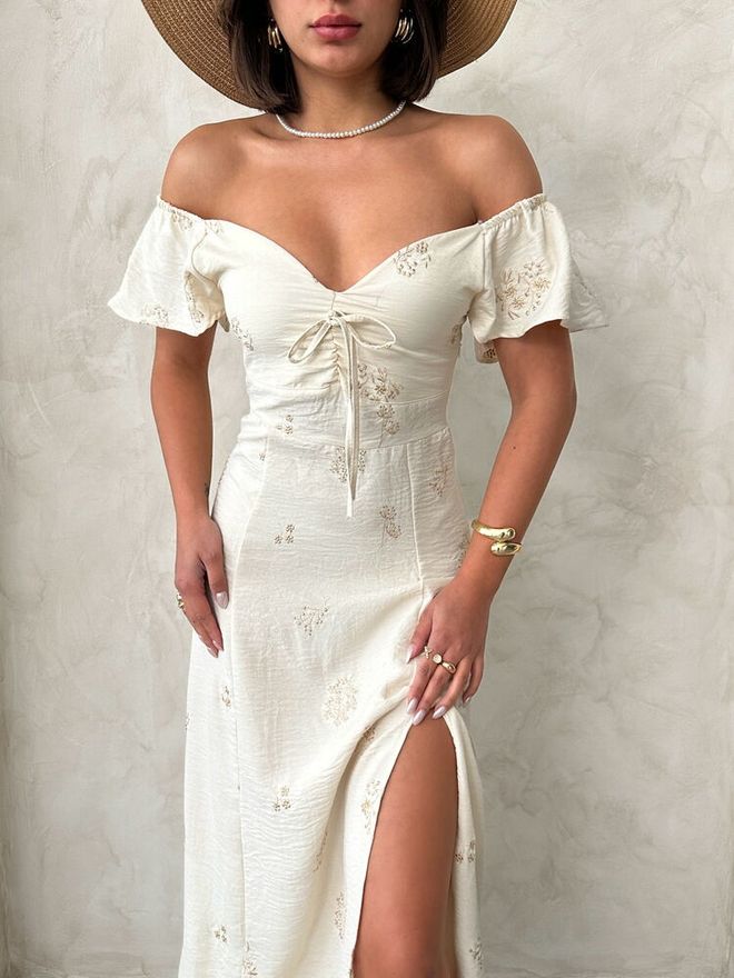 Topshow Stone Pattern 1 Sleeve Ruffle Tie Wholesale Dress Wholesale Clothing Summer