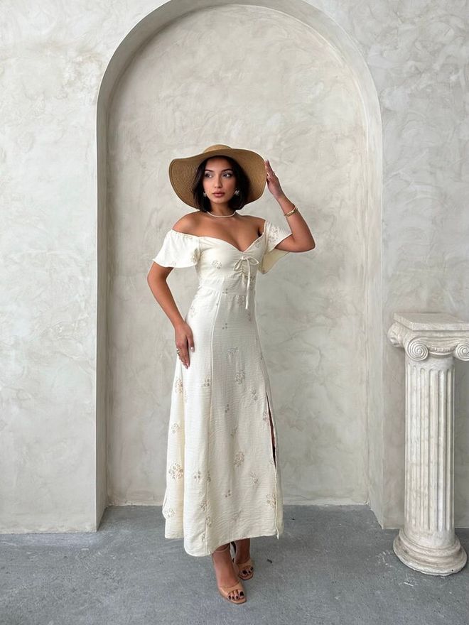 Topshow Stone Pattern 1 Sleeve Ruffle Tie Wholesale Dress Wholesale Clothing Birthday