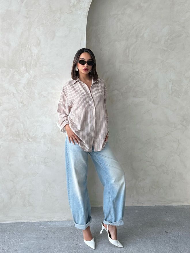 Topshow Striped Linen Shirt Multicolor Wholesale Clothing Casual