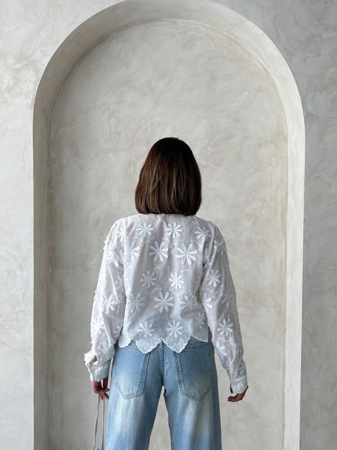 Topshow Cămașă Brodată Cremă Îmbrăcăminte cu ridicata 4