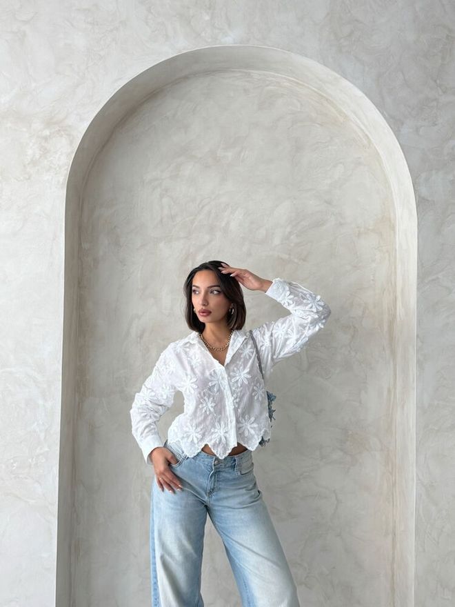 Topshow Cămașă Brodată Cremă Îmbrăcăminte cu ridicata Bumbac