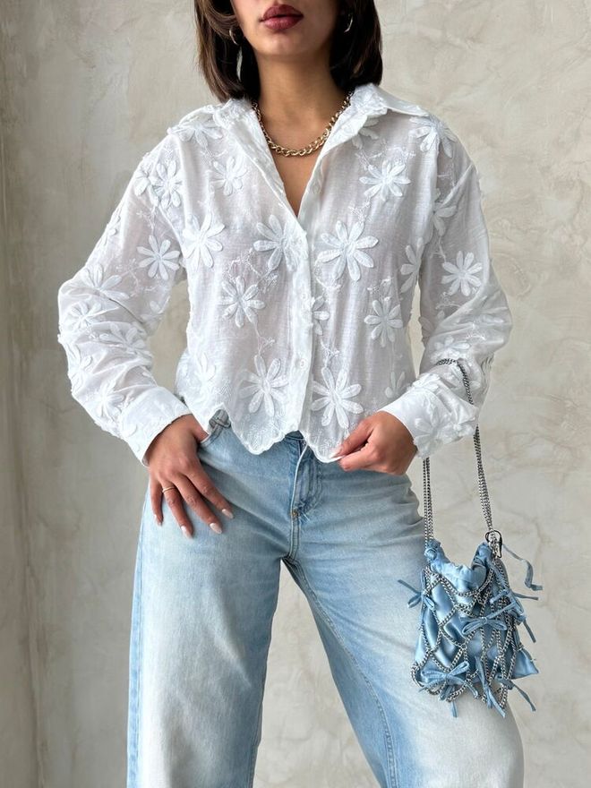 Topshow Cămașă Brodată Cremă Îmbrăcăminte cu ridicata Toamnă