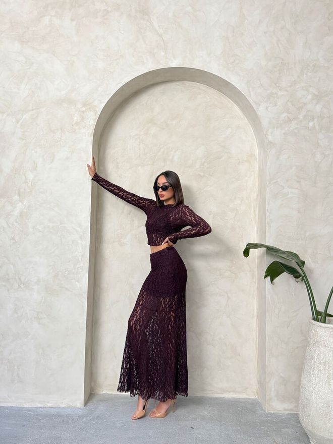 Topshow Abendkleid Bluse Mit Spitze Violett Großhandelskleidung Lässig