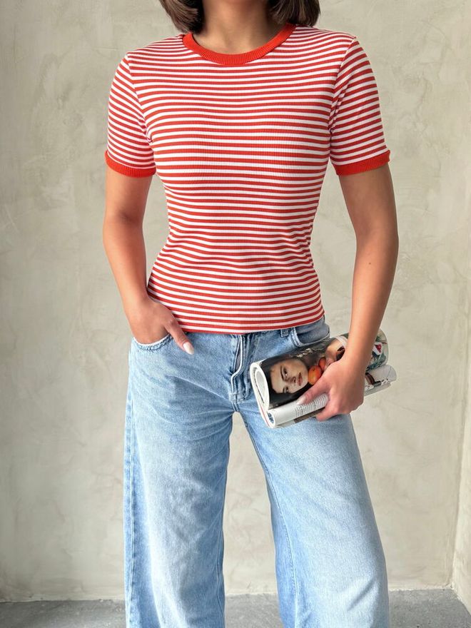 Topshow Orange Orange Striped Wholesale T Shirt Wholesale Clothing Spring