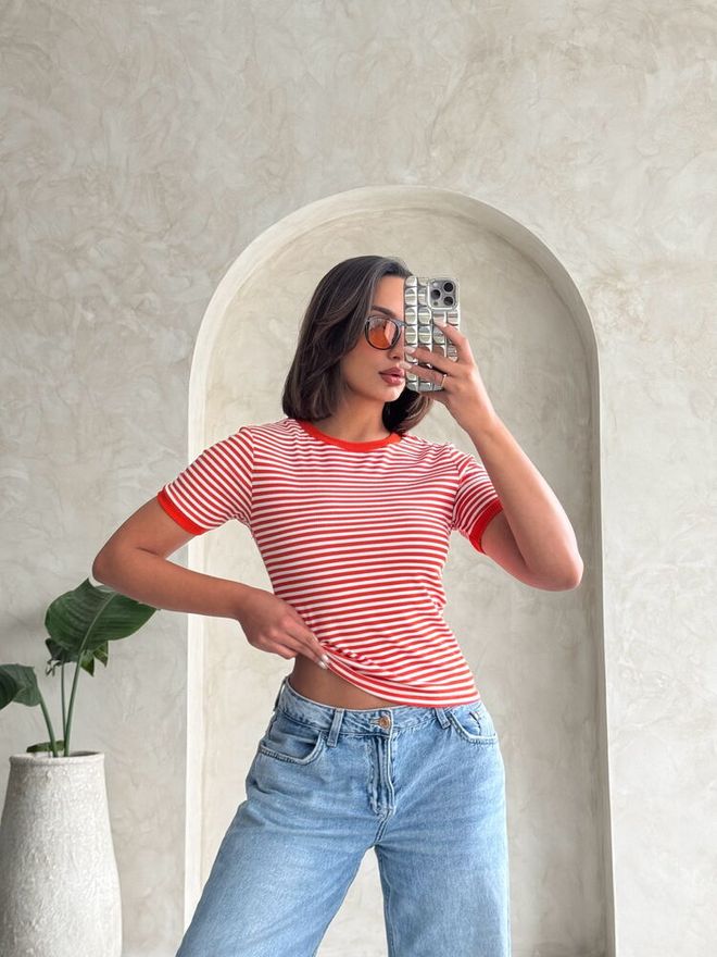 Topshow Orange Orange Striped Wholesale T Shirt Wholesale Clothing Cotton